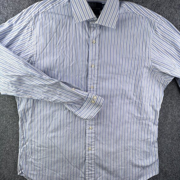 Polo Ralph Lauren Button Up Regent Classic Fit Striped Blue White 16.5 34/35 - Picture 2 of 12